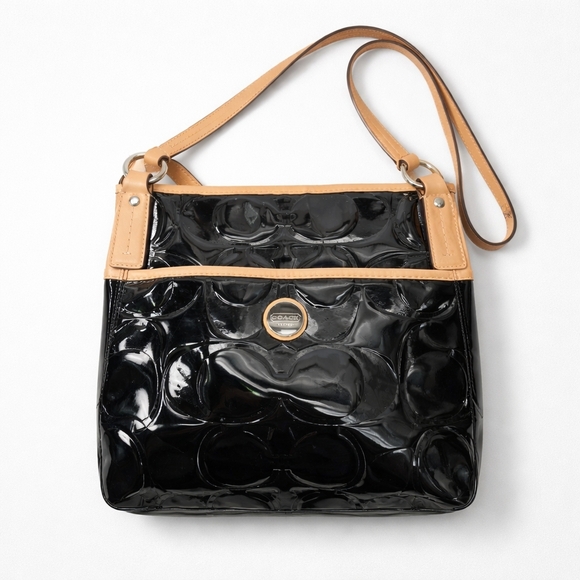 Coach Black and Tan Patent Leather Peyton Satchel - Picture 5 of 6